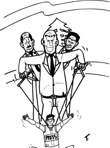 La mainmise politique sur les médias et la presse. (Crédit : Tom Ferrero)