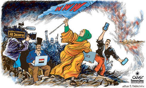 Dessin de presse de Oliver représentant la "liberté" des médias sur internet en Tunisie après la révolution.