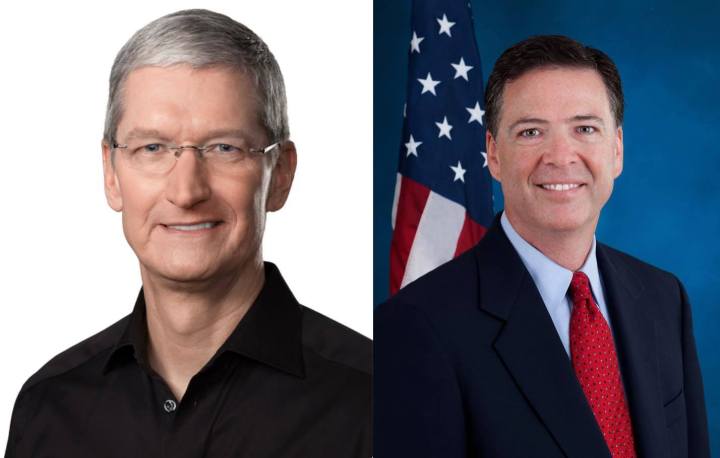 Tim Cook, PDG d’Apple (Image Apple) À droite : James Comey, directeur du FBI (Image FBI)