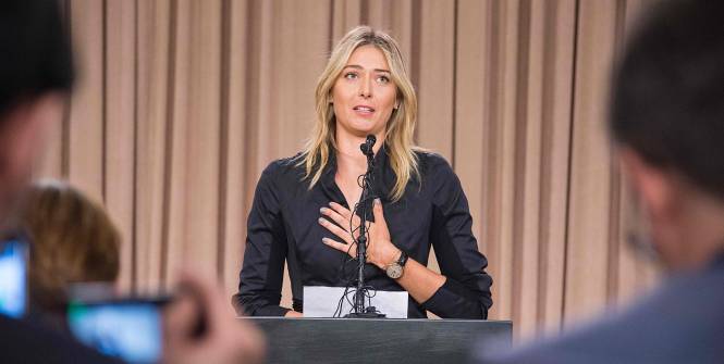 « Maria Sharapova, lors de l’annonce de son contrôle positif au meldonium ». (Crédit photo : Robyn Beck/AFP)